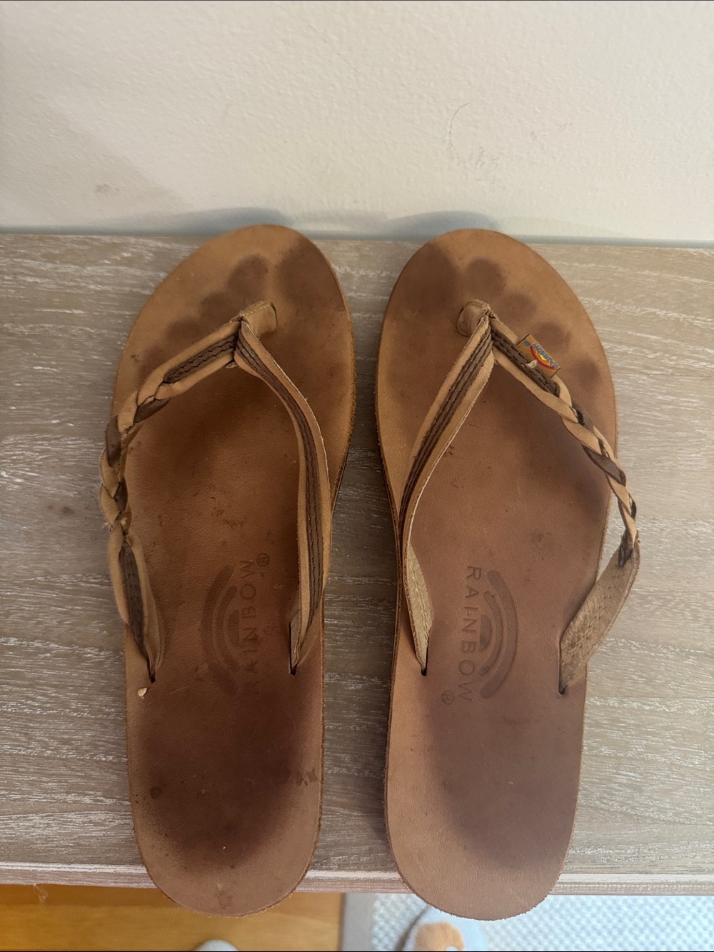 Rainbows Flirty Braidy two tone Leather Braided Toe-Post flip flops /Sandals - Picture 9 of 13
